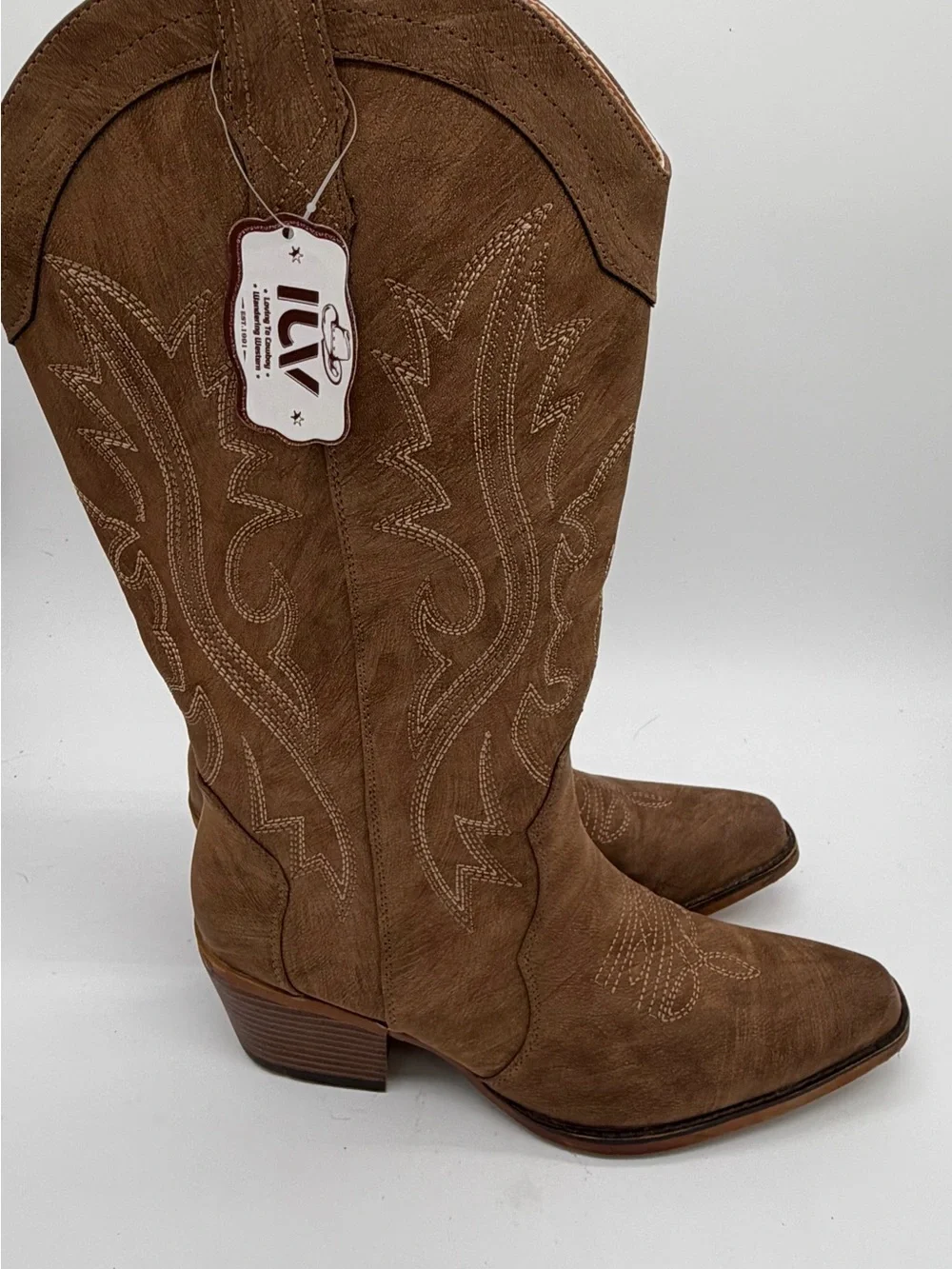 Brown Suede Over-the-Knee Western Boots